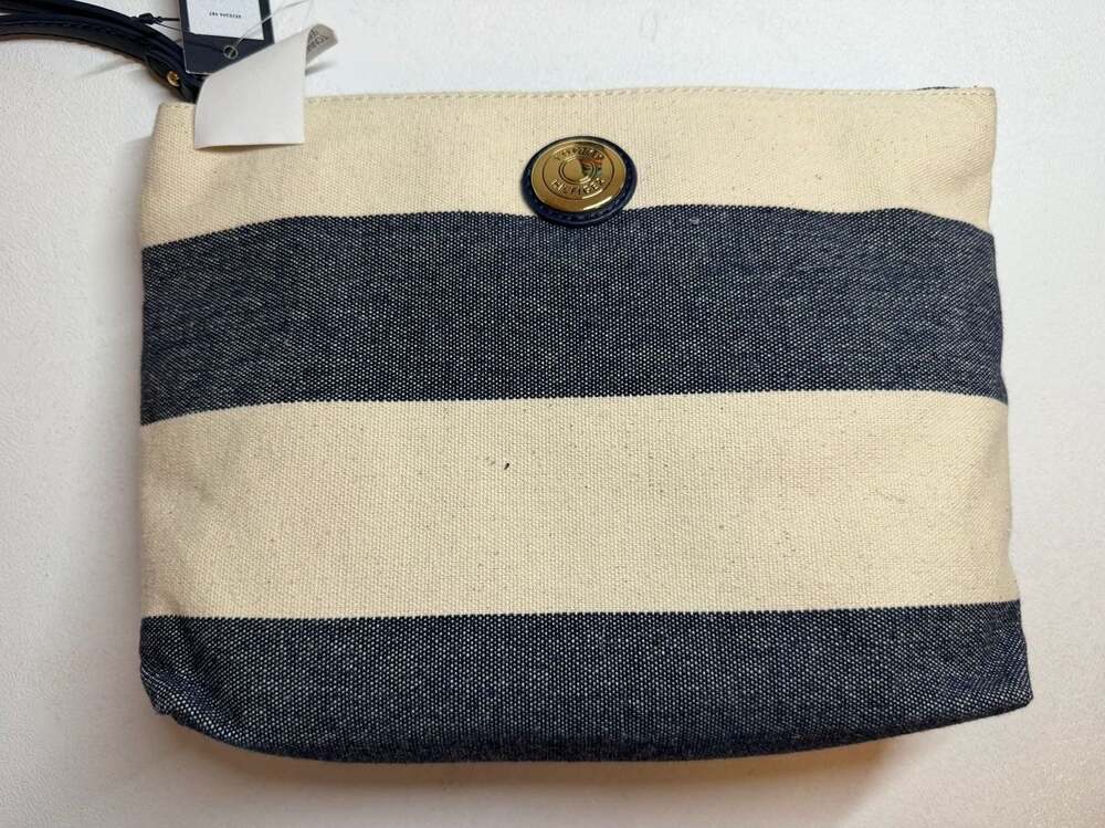 Tommy Hilfiger Navy and Natural Striped Canvas Clutch and Wristlet Set - Picture 3 of 10